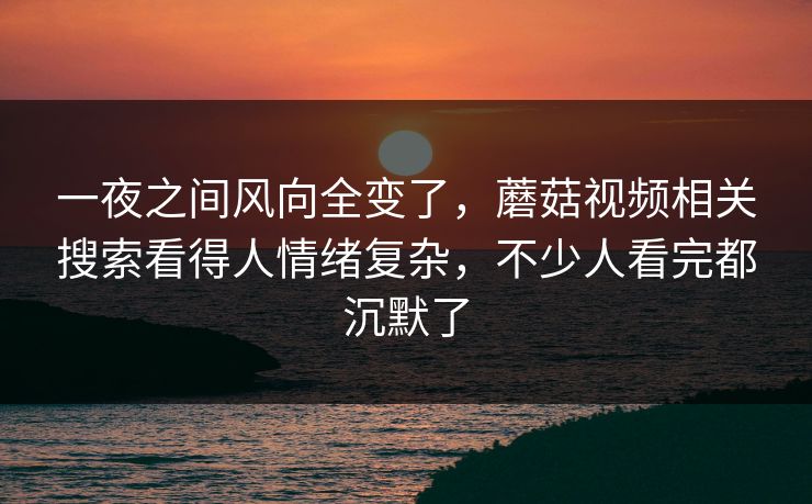 一夜之间风向全变了，蘑菇视频相关搜索看得人情绪复杂，不少人看完都沉默了