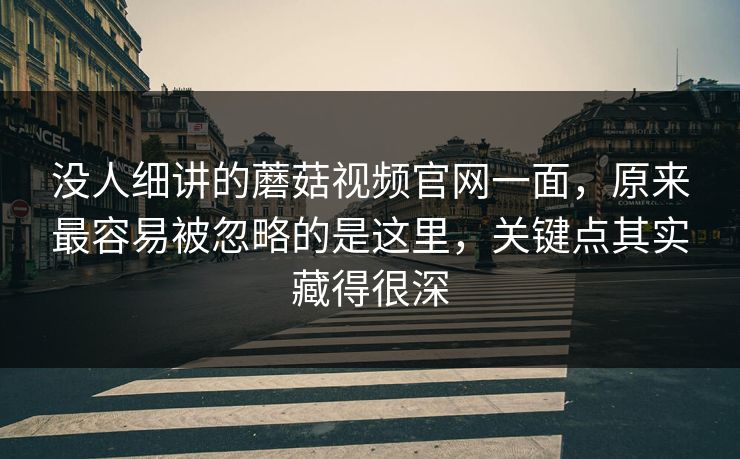 没人细讲的蘑菇视频官网一面，原来最容易被忽略的是这里，关键点其实藏得很深